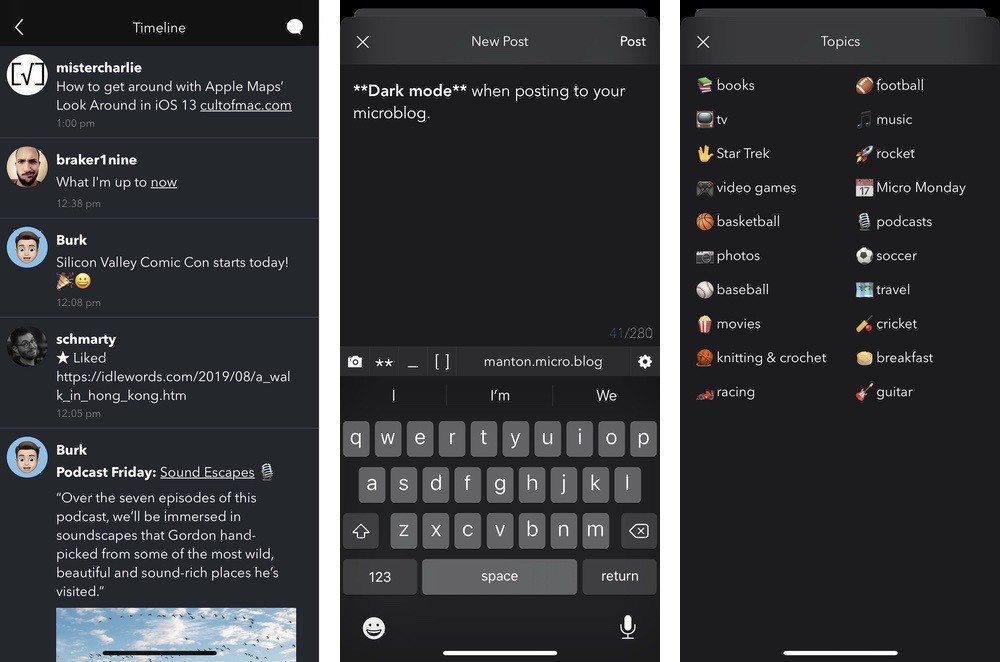 Micro.blog dark mode