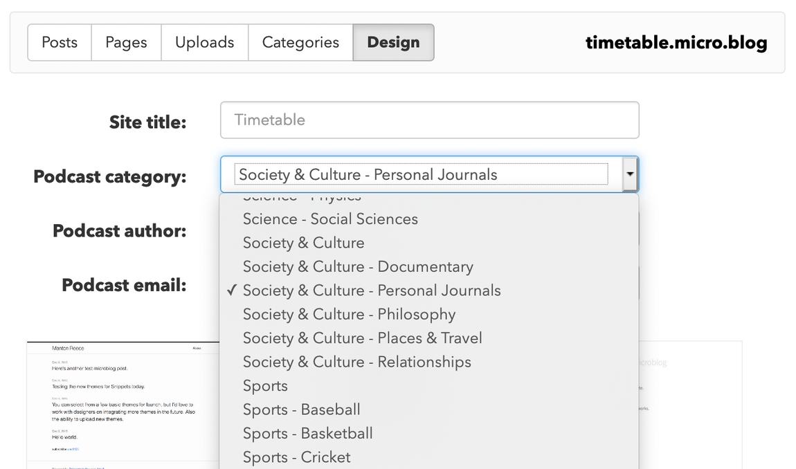 Categories screenshot