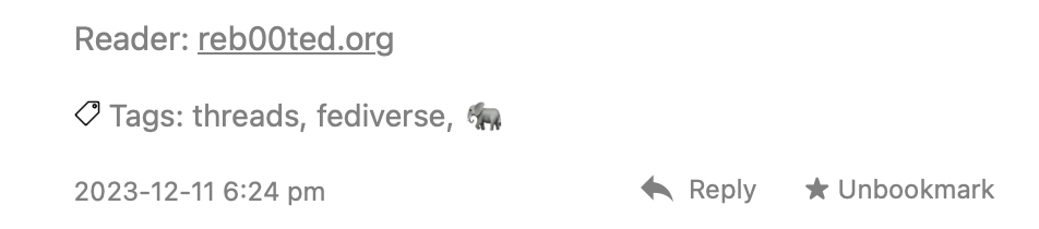 Screenshot showing Micro.blog tags with an elephant emoji.