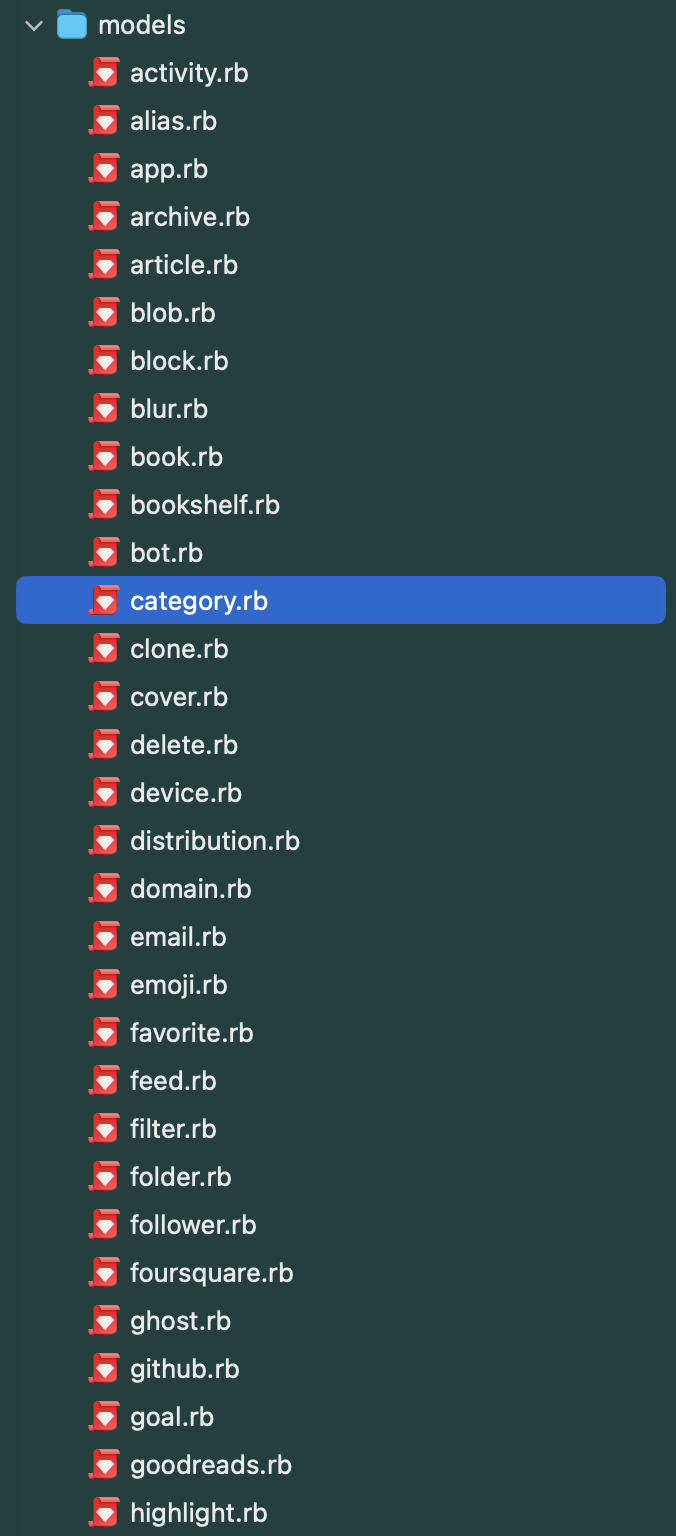 Screenshot of partial file list in Nova.