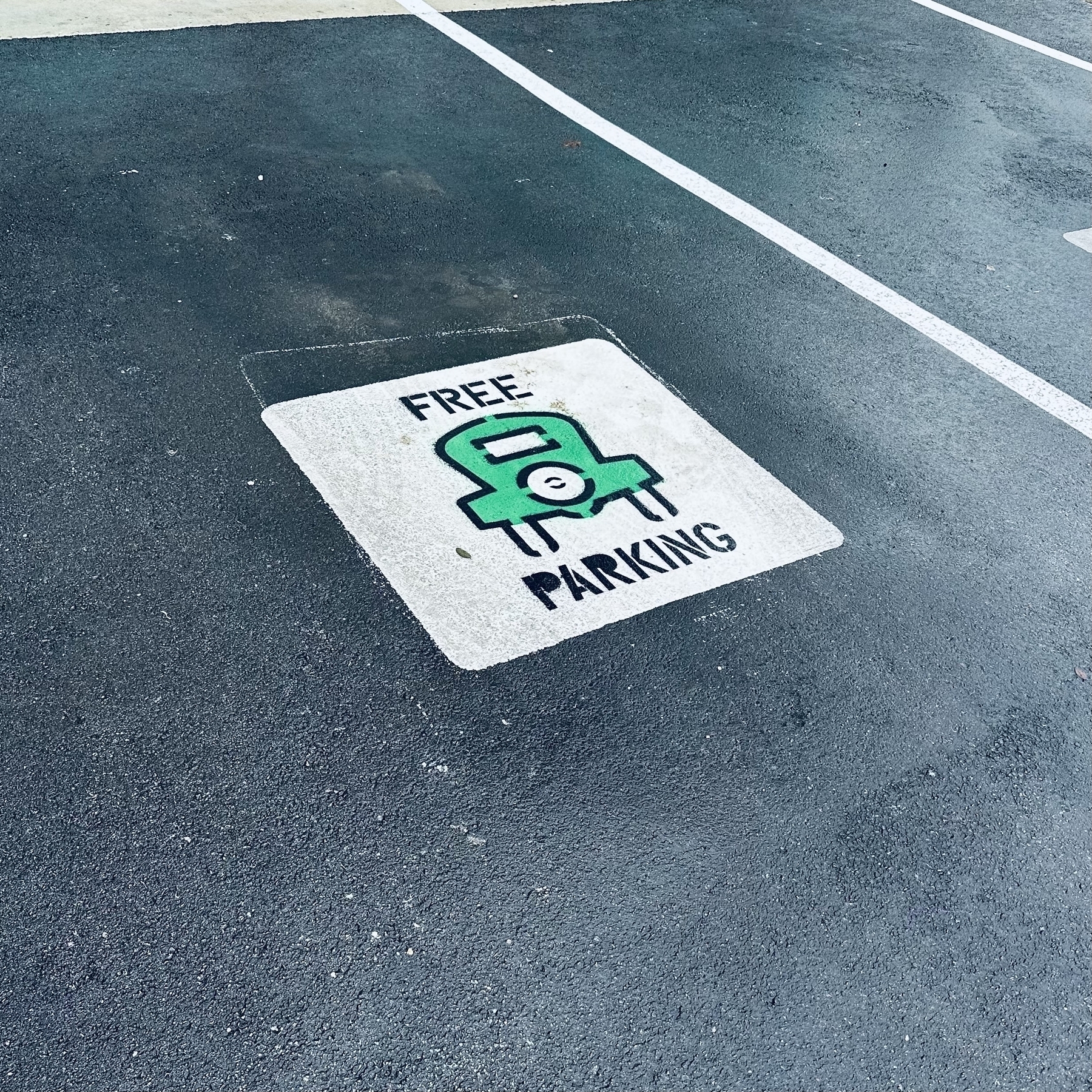 Free parking from Monopoly painted on parking space.