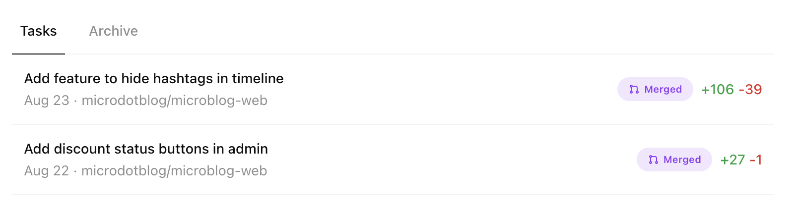 Screenshot of Codex with two finished tasks.