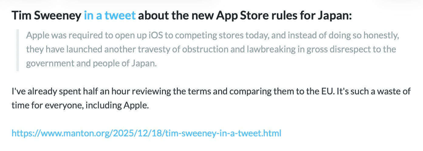 Screenshot of blog post with link and blockquote in Day One.