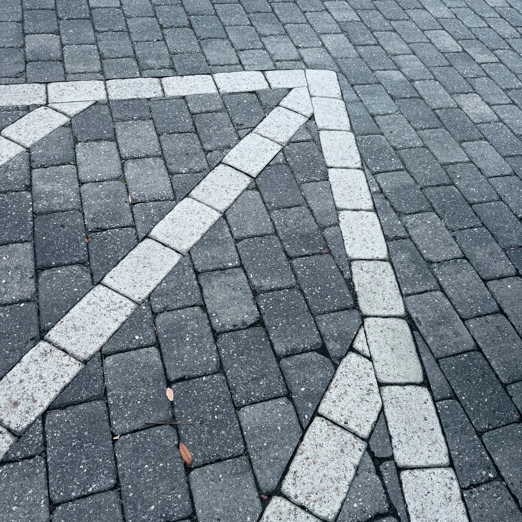Dark gray and light gray paving stones arranged in a pattern with white lines forming geometric shapes on the ground.