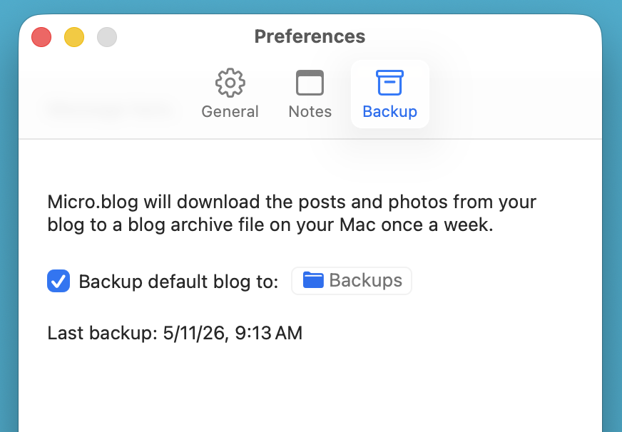 A preferences window for Micro.blog settings shows options for downloading blog posts and photos to a Mac.