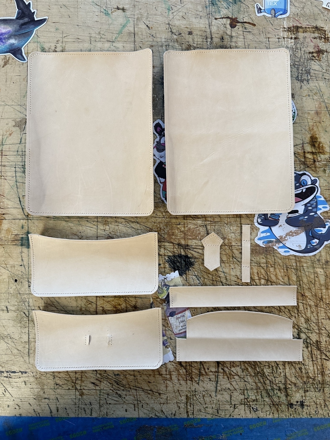 undyed leather - various parts of a leather wallet