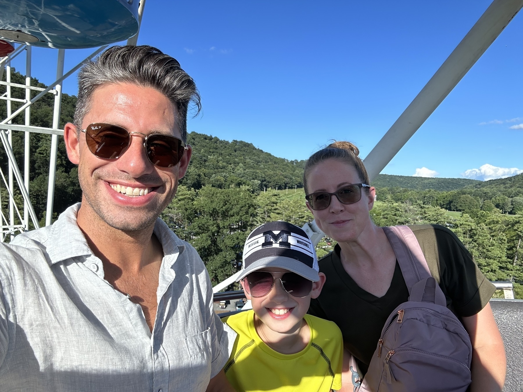 Aaron, Mozzie, and Lindsay on the Ferris Wheel at Knoebels
