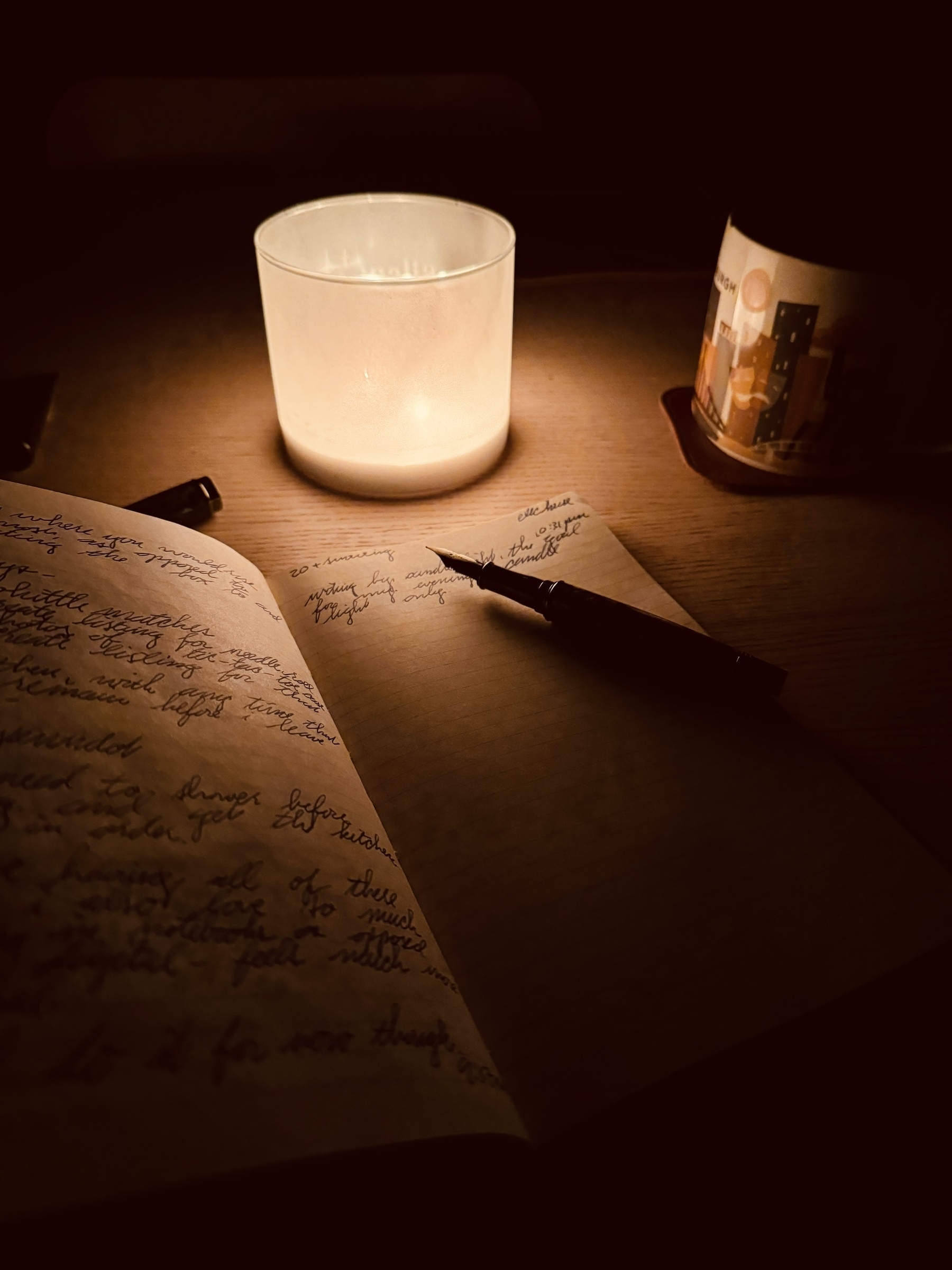 Writing by candle light. 