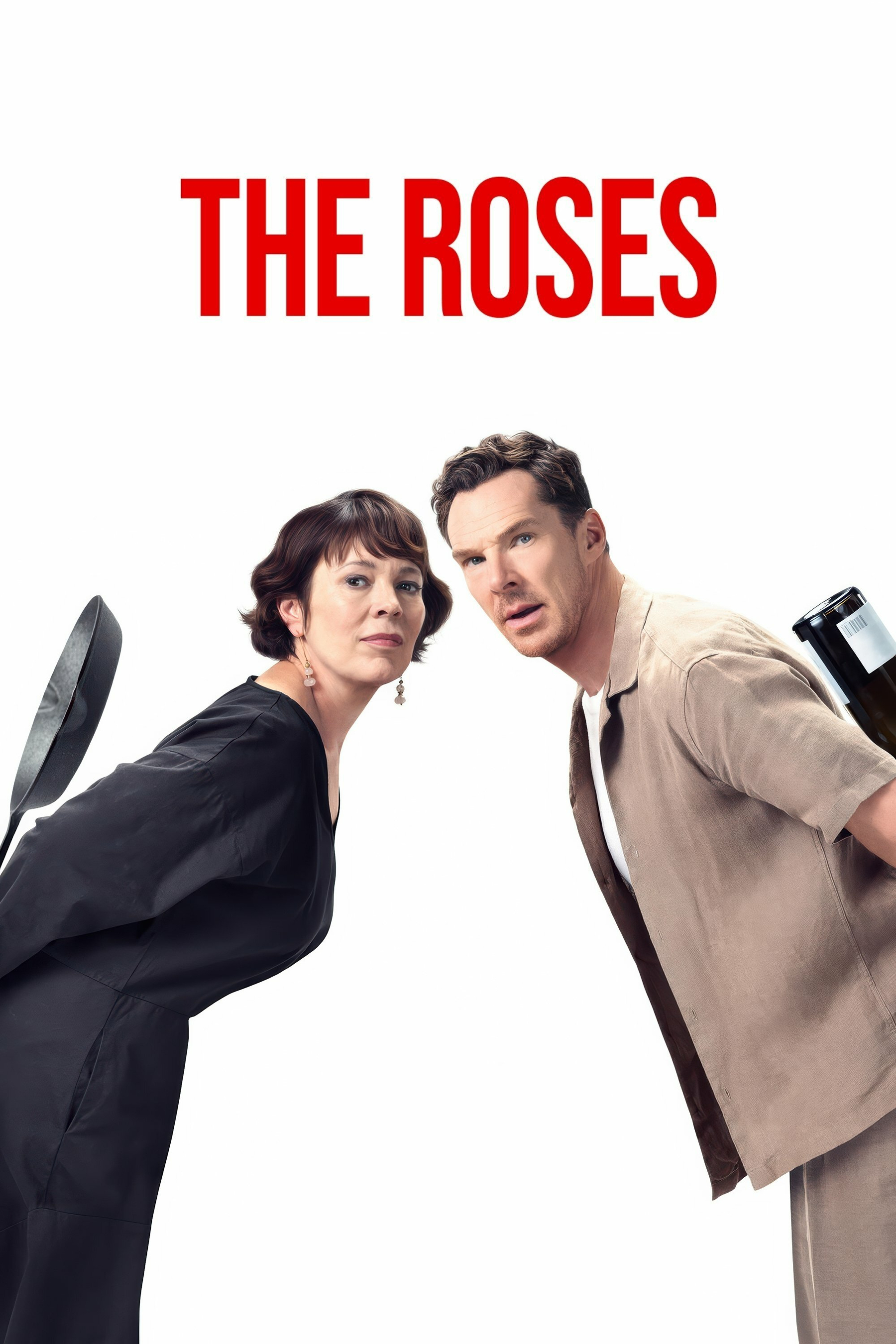 A woman holding a frying pan and a man holding a bottle are leaning sideways with the title The Roses above them.