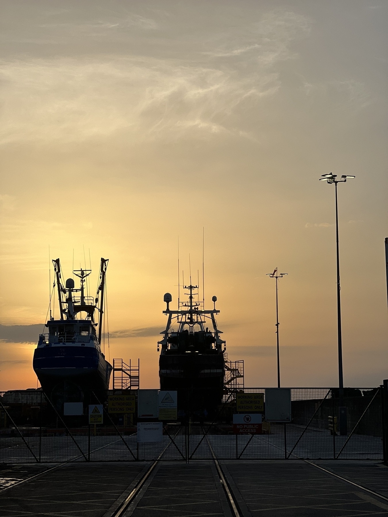 Trawlers ashore at sunset 