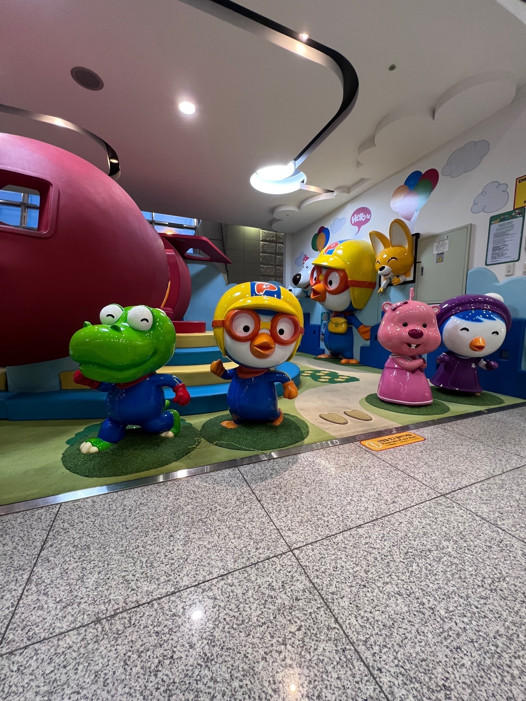Cartoon figures in Incheon airport play area. 