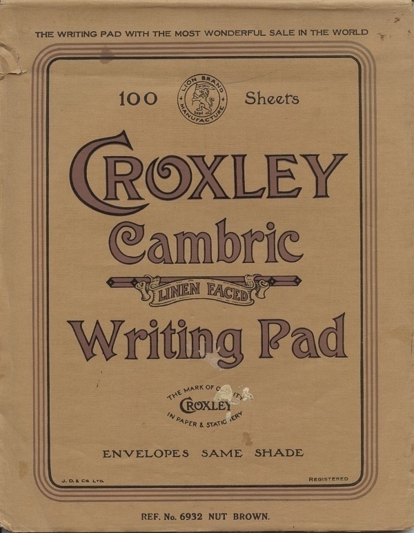 A pad of vintage 'Croxley Cambric' writing paper.
