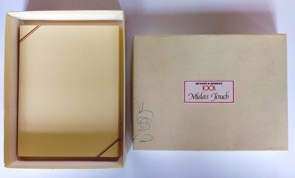 A box of writing paper with cigarette branding.