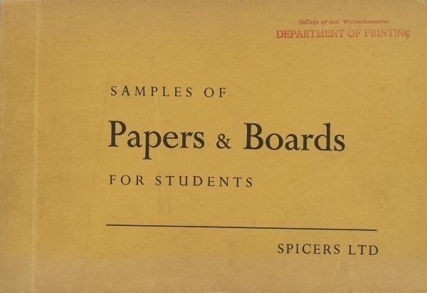 The front cover of a book of a ca. 1950 'Samples of Papers & Boards for Students'.