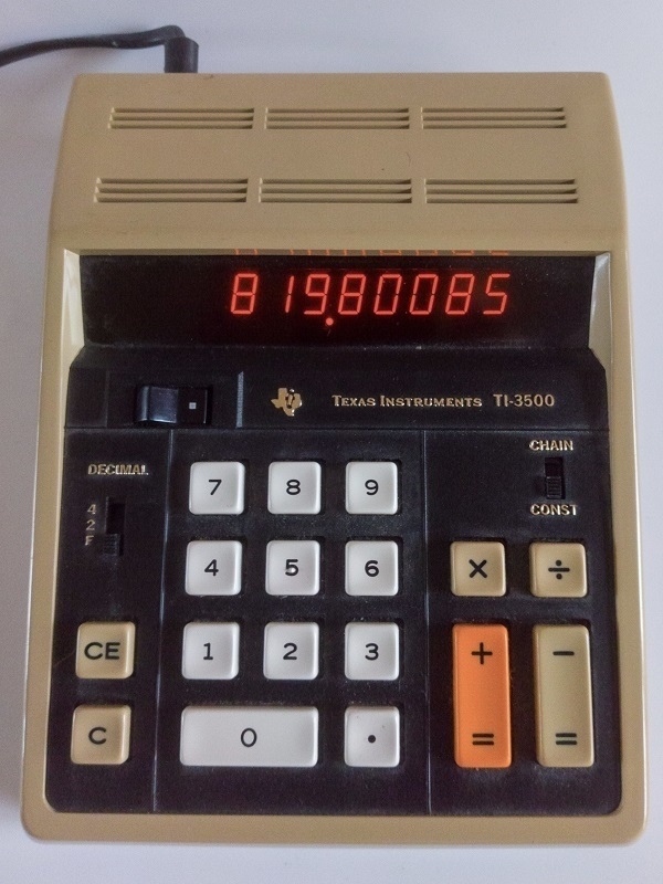 A Texas Instruments TI-3500 desk calculator, displaying the number 819.80085 