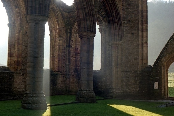 Inside the ruins of Tintern Abbey on a sunny Autumn morning.
