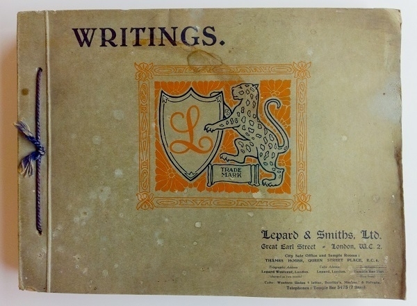 The cover of a 1930s stationery sample-book.