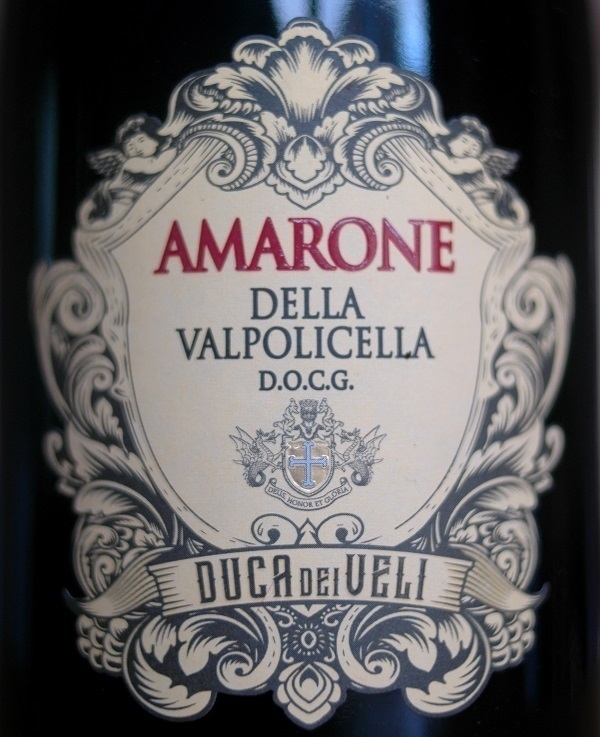 The label on a bottle of Amarone della Valpolcella red wine.