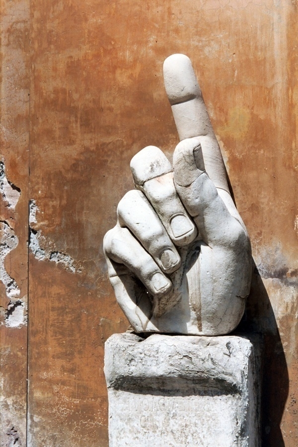 Hand from a colossal statue in the courtyard of the Musei Capotolini in Rome.