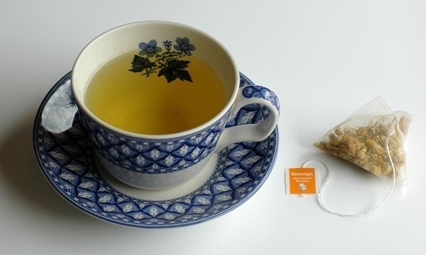Chamomile tea in a Spode tea-cup.