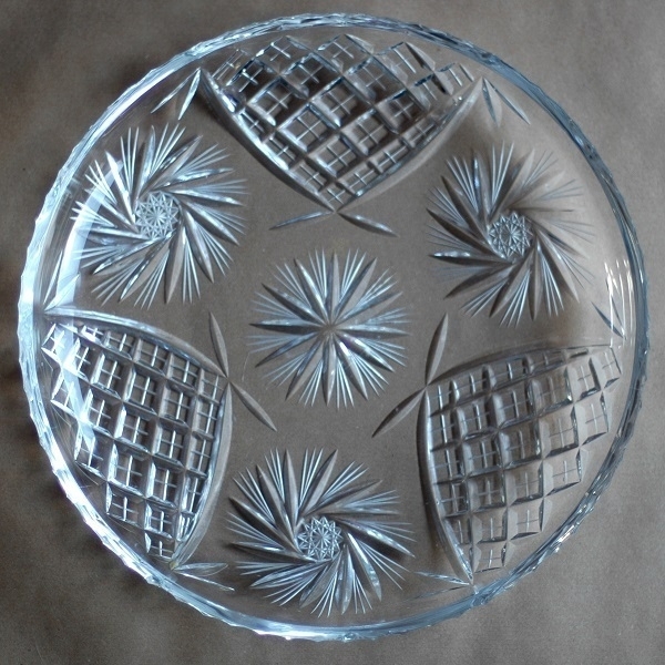 A cut-glass crystal platter.