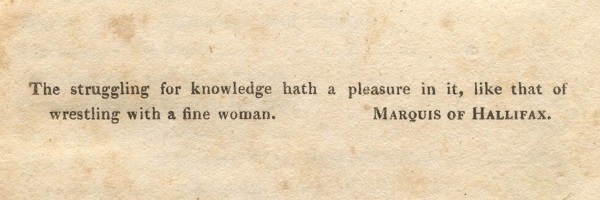 The epigraph in an 1817 copy of the third volume of Isaac D'Israeli's 'Curiosities of Literature'.