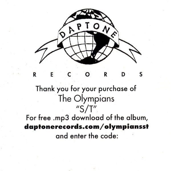 A digital download card (with the code blanked out) included with the self-titled LP by The Olympians.