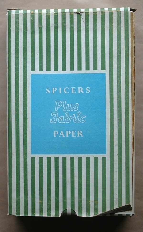 An old box containing a near-complete ream of foolscap-size Spicers 'Plus Fabric' paper.