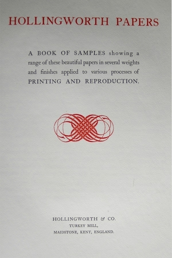 The title page for 'Hollingworth Papers' a book of samples issued by Hollingworth & Co. about a century ago.