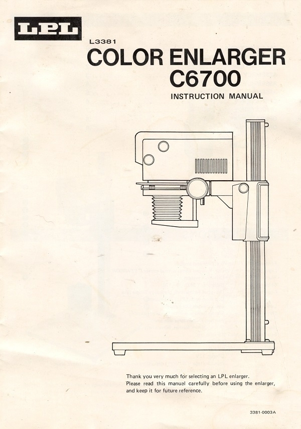 The cover of the Instruction Manual for an LPL C6700 Enlarger.