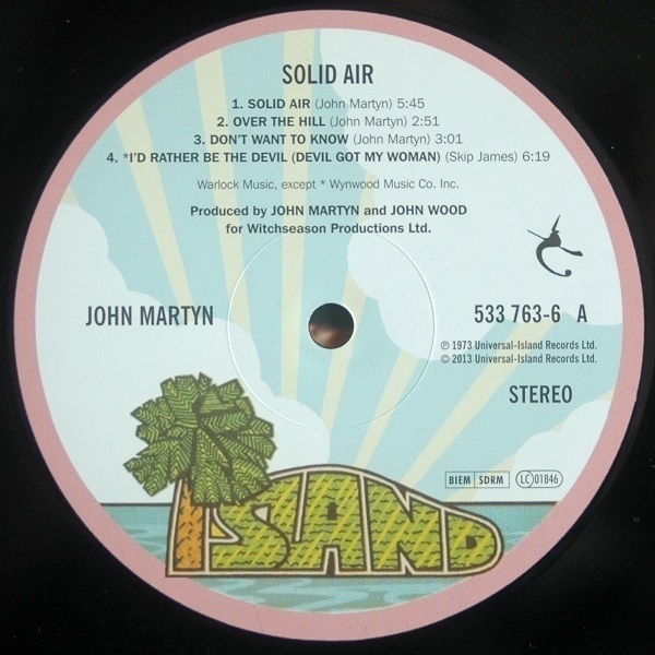 The label of a recent repress copy of John Martyn's album 'Solid Air'.