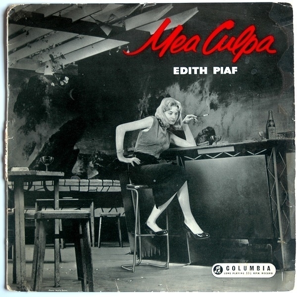 The cover of a 1958 LP entitled 'Mea Culpa' - a compilation of songs by Edith Piaf.