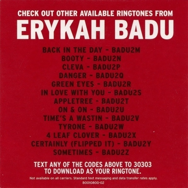 A slip from Erykah Badu's 2007 CD 'New Amerykah: Part One' advertising ringtones based on the artist's songs.