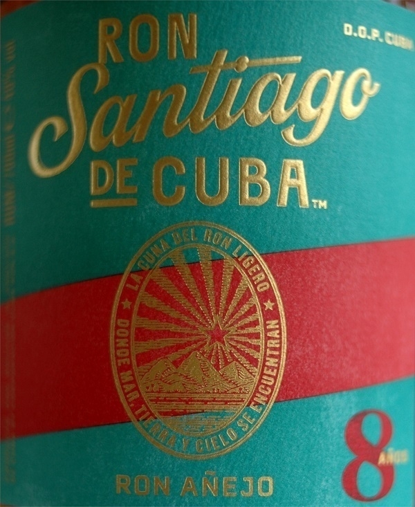 The label on a bottle of 8-year-old 'Santiago de Cuba' rum.