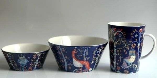 Two bowls and a mug from the 'Taika' line of tableware by iitala.