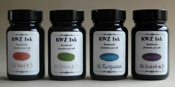 Four bottles of KWZ iron gall fountain pen ink.