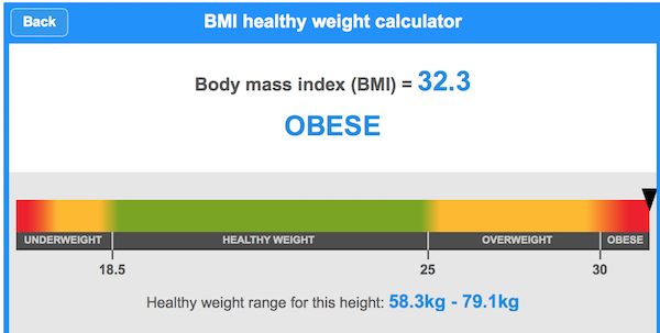 BMI of 32.3 on 8 July 2015