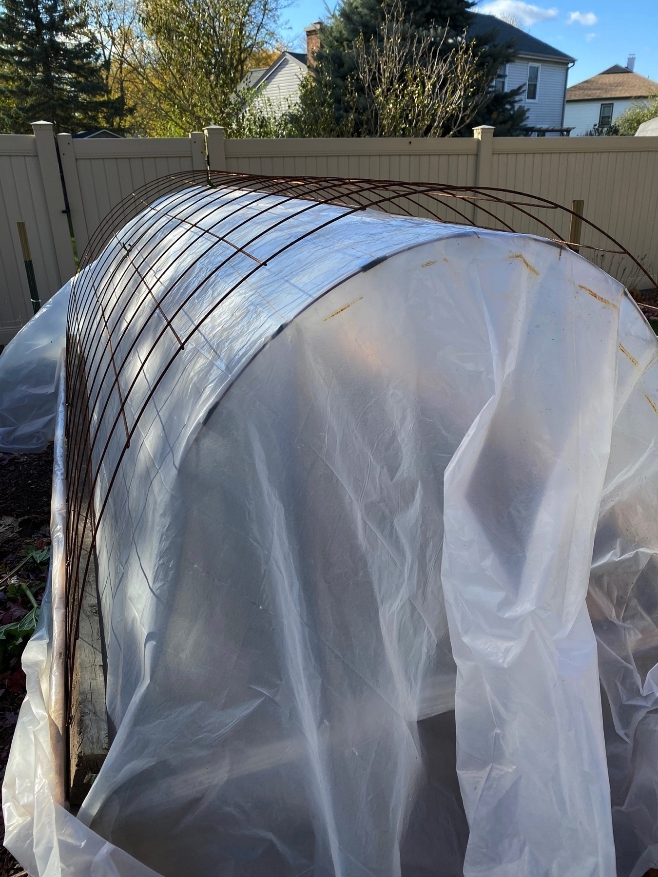 Double layer of plastic to keep the garden warm….