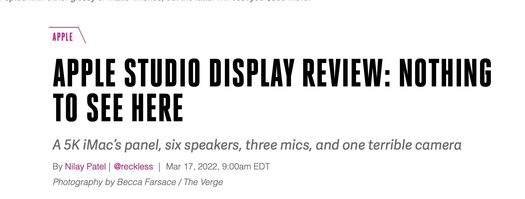 APPLE STUDIO DISPLAY REVIEW: NOTHING TO SEE HERE&10;A 5K iMac’s panel, six speakers, three mics, and one terrible camera