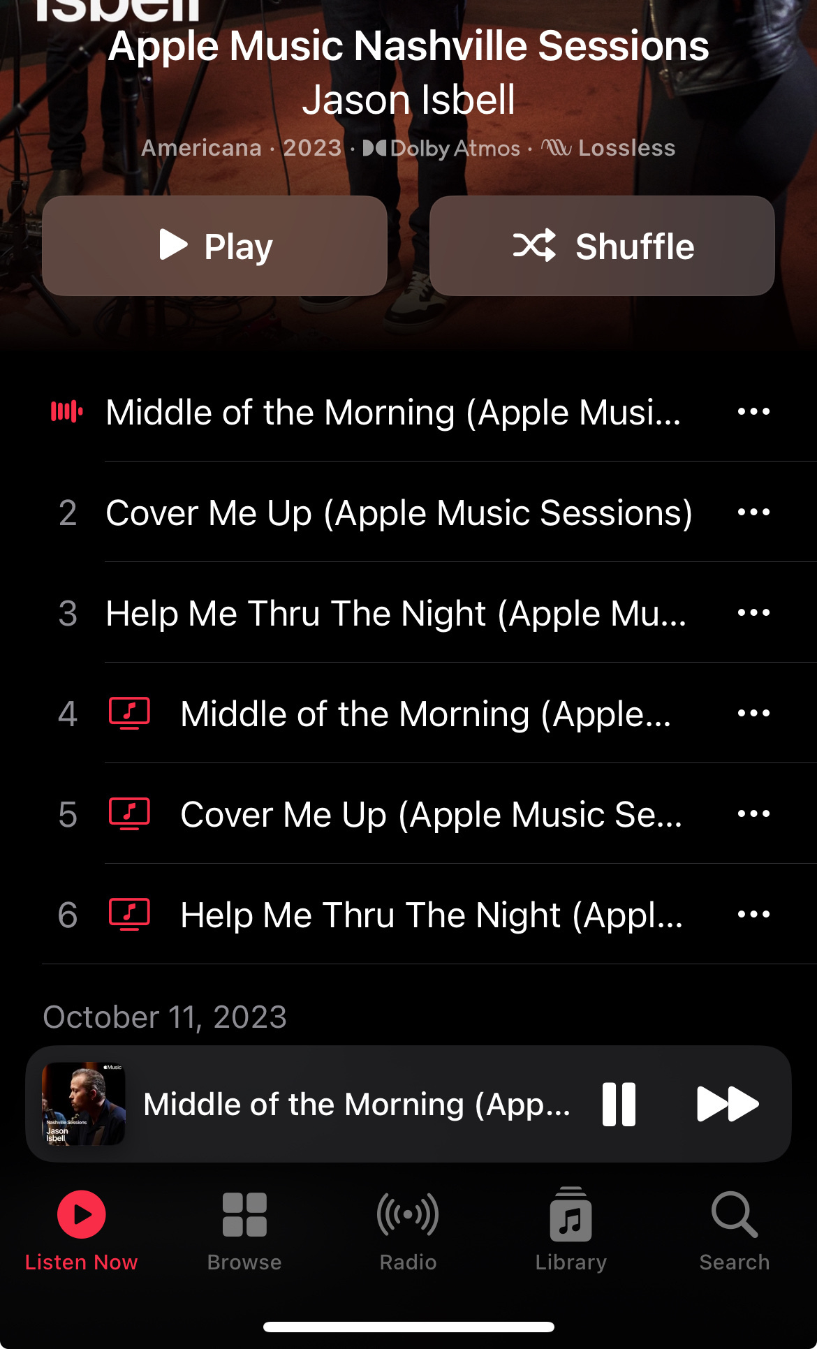 Apple Music screenshot of a recent Jason Isobel album with 3 songs and 3 videos. 