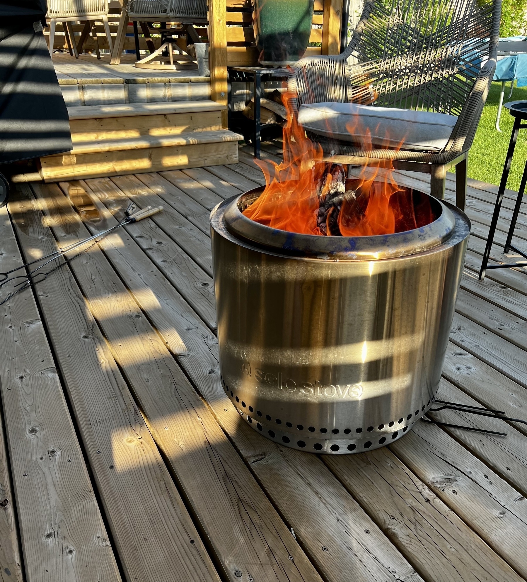 Fire on a deck in a solo stove fire 