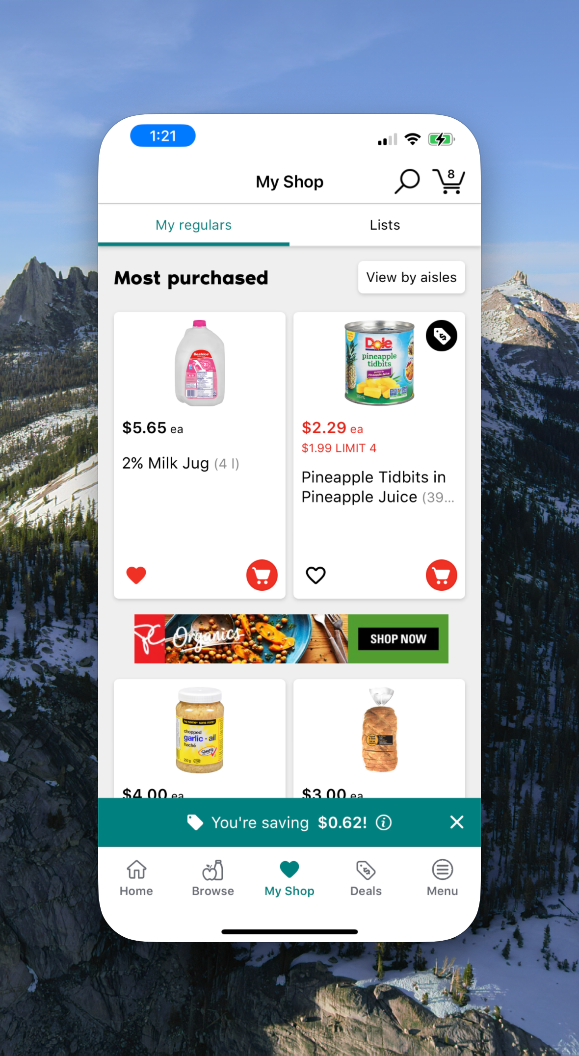 Screenshot of PC Express grocery app on my iPhone mirrored to my Mac Studio screen.