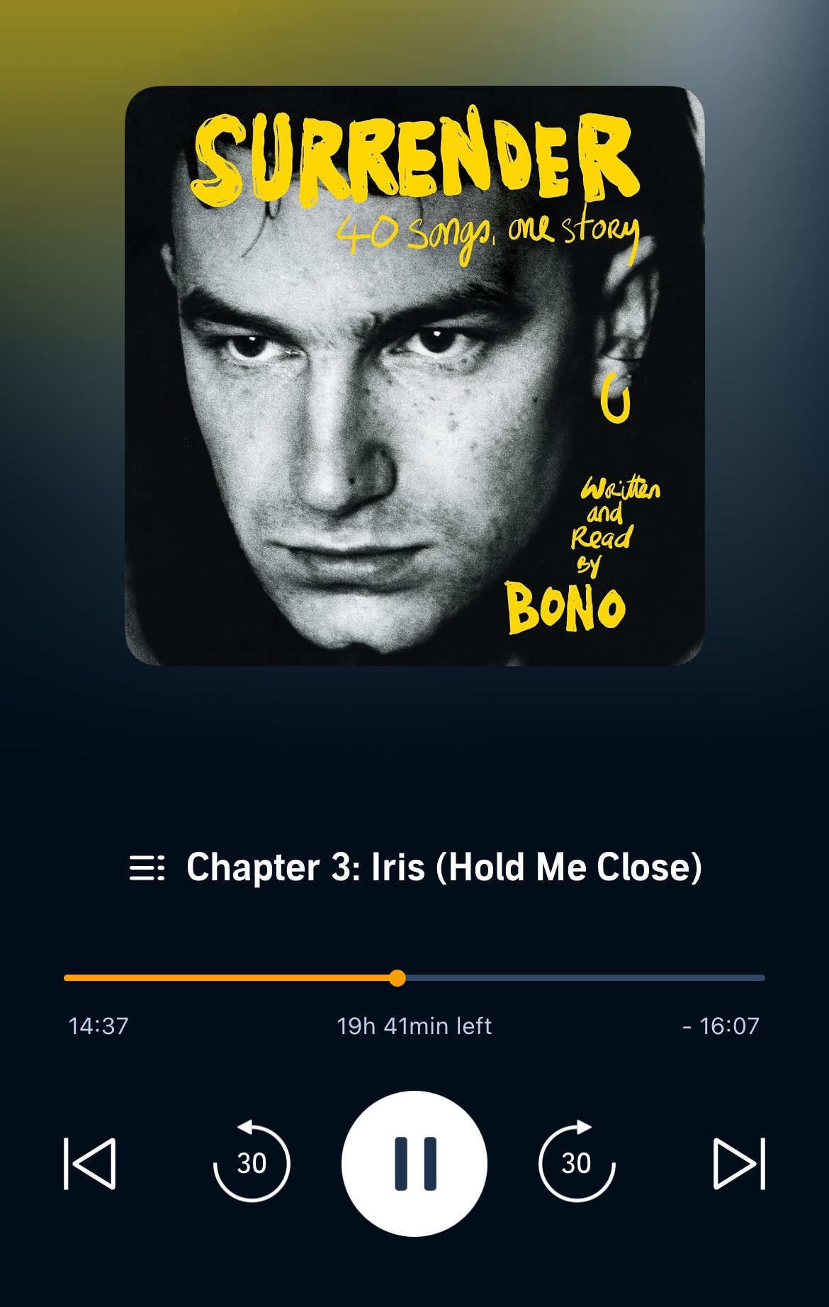 Surrender book cover by Bono on Audible. 