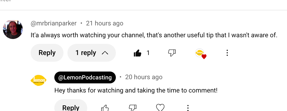 YouTube comment screenshot reading "It's always worth watching your channel, that's another useful tip that I wasn't aware of."