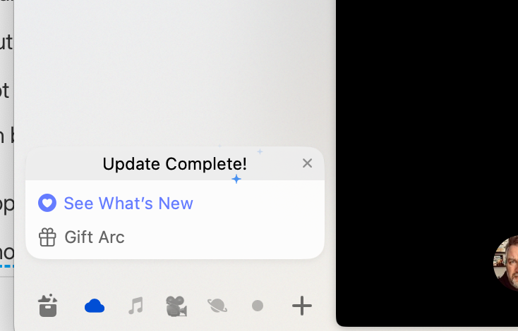 Arc notification for an update with plain text.