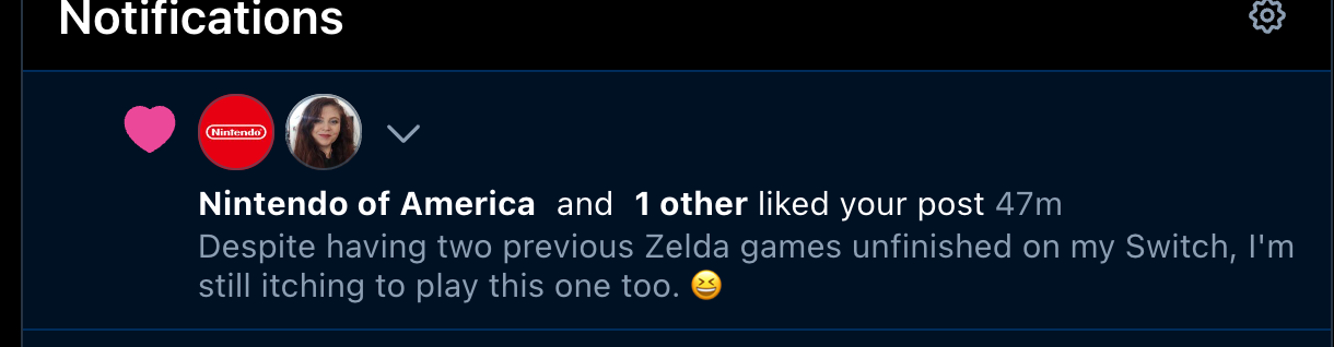 Screenshot showing the official Nintendo account liking my post about them on Bluesky.