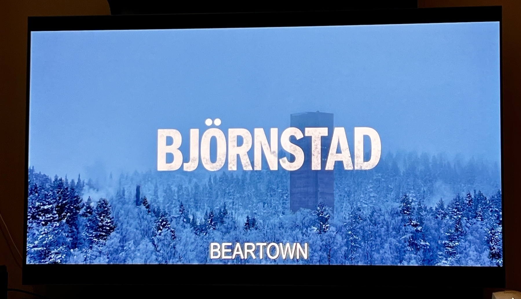Tv with Beartown BJÖRNSTAD series titles on it