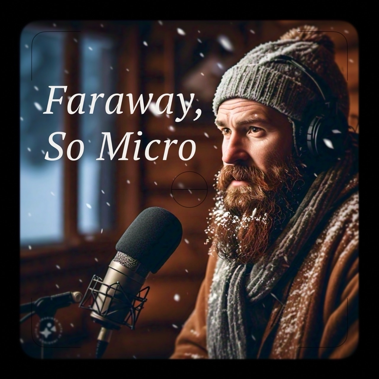AI generated image of a “Canadian recording a podcast” with the caption “Faraway, So Micro”
