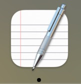 A screenshot of an app icon in macOS dock that has a piece of lined paper with a pen laying on top of it.