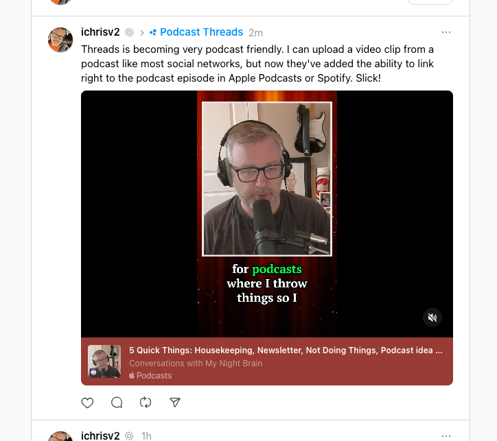 A person wearing headphones speaks into a microphone, with a caption about podcasts displayed on the screen.